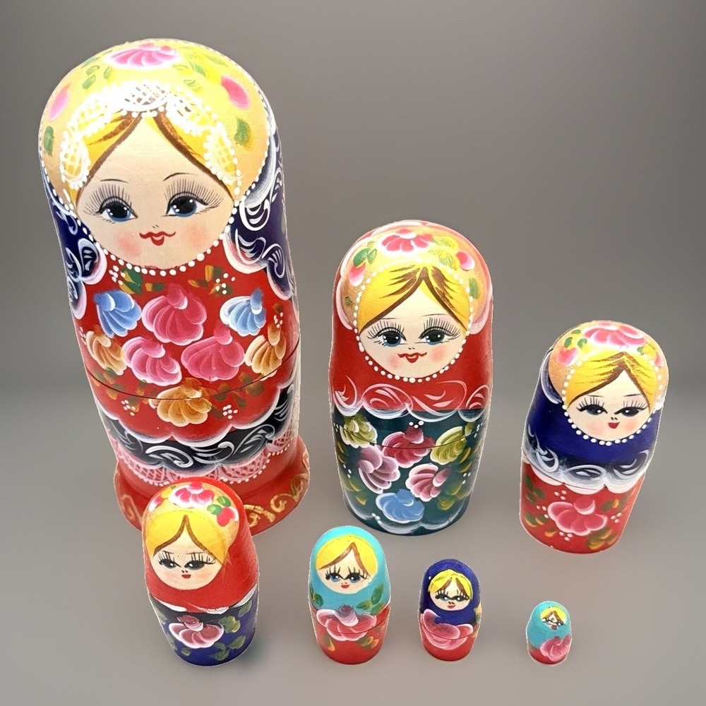 Russian Nesting Dolls Doll 7PC Matryoshka Wedding Gift Hand Painted Retro Decor